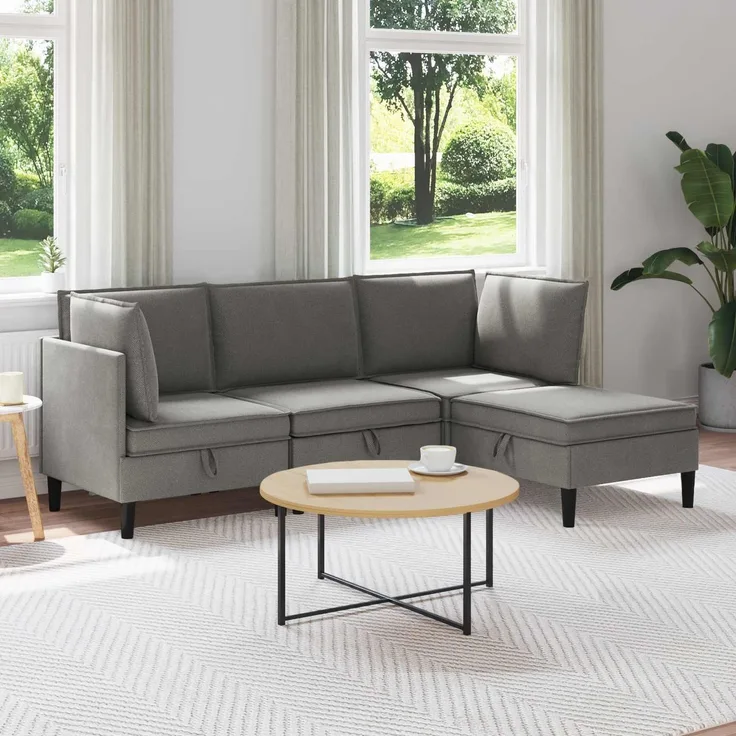 vidaXL Wohnzimmergarnitur 4 pcs Dunkelgrau Stoff 3413805