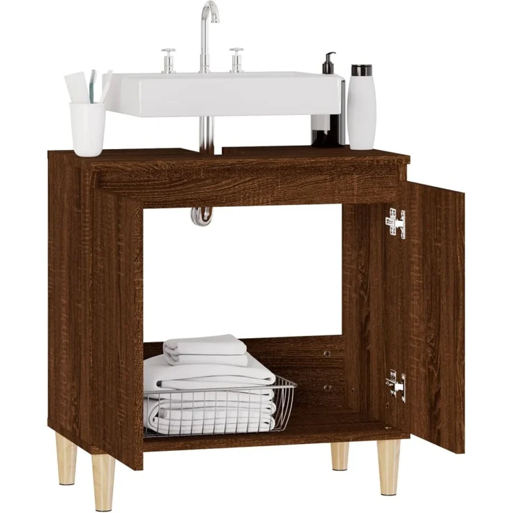 Waschbeckenunterschrank, Badschrank, Unterschrank Braun Eichen-Optik 58 x 33 x 60 cm j104p – Bild 5