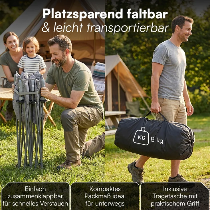 STEELSØN 'Hoggar' Campingbank für 2 Personen, grau, XXL Klappstuhl, bis 320 kg, gepolsterte Campingbank mit 2 Seitentaschen – Bild 6