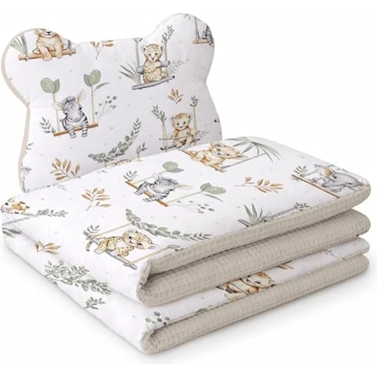 Babynest Nestchen Baby Set für Neugeborene – 5-teilig – Kuschelnest aus 100% Baumwolle & Waffelpique – Babykokon tragbar – für Babybett, Kinderbett & Kinderwagen – OEKO-TEX - Schaukeln und Sand – Bild 9