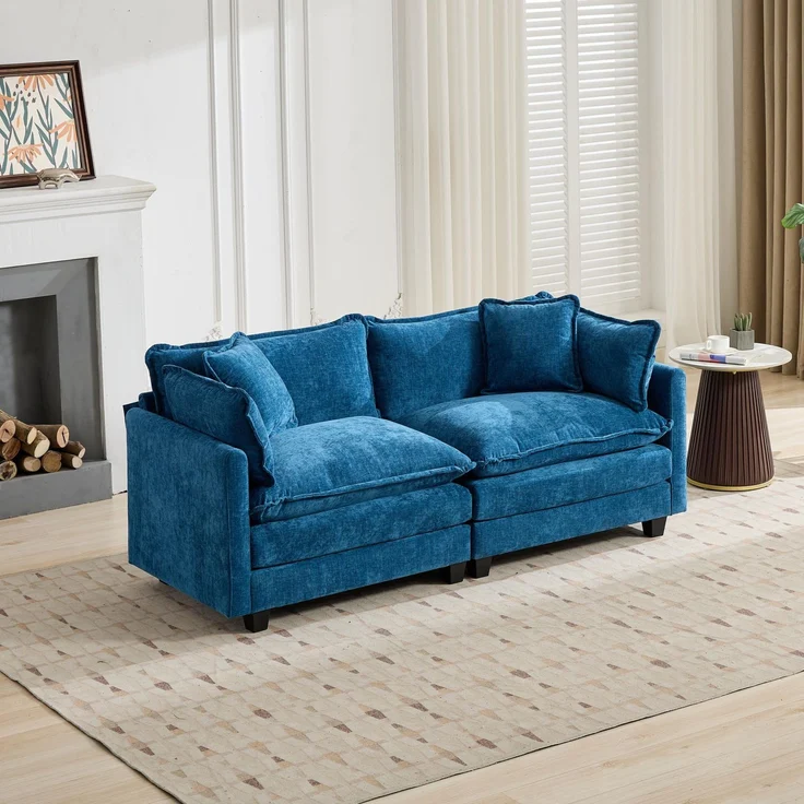 ZUBALIYA Sofa mit LED - Beleuchtung, mit Chenille - Bezug, mit Cordbezug, modular aufgebaut, aus Chenille, für Wohnzimmer und Apartments – Bild 4