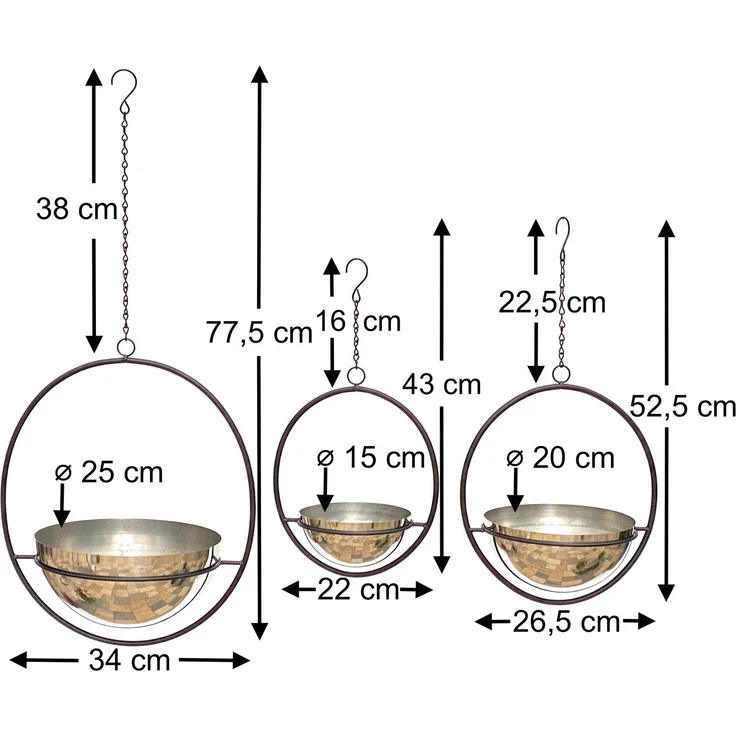 DanDiBo Blumenampel Innen Metall Wand Hängepflanzen 96087 3er Set mit Topf Silber Pflanzenhänger Blumenhänger Topfhänger Blumen Blumentopfhänger Hängetopf – Bild 2