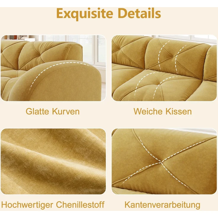 EINHOM L-förmiger Sessel, modulares Sofa, Dreisitzer-Kombinationssofa geeignet für das Wohnzimmer, rutschfeste Unterseite, keine Montage erforderlich, modulares Sofa mit Fußstütze, Gelb – Bild 7
