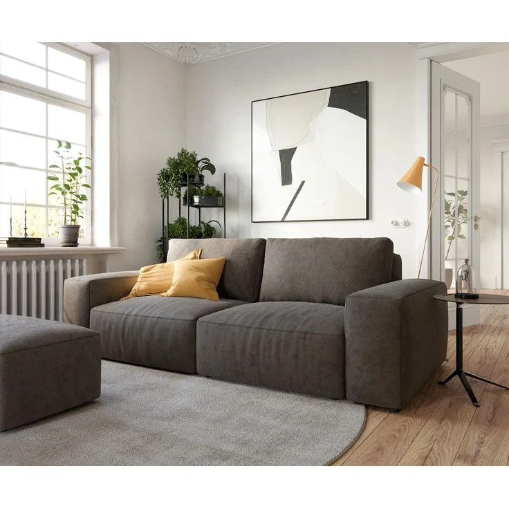 Big-Sofa Lanzo 230x95 cm Mikrofaser Khakibraun mit Hocker