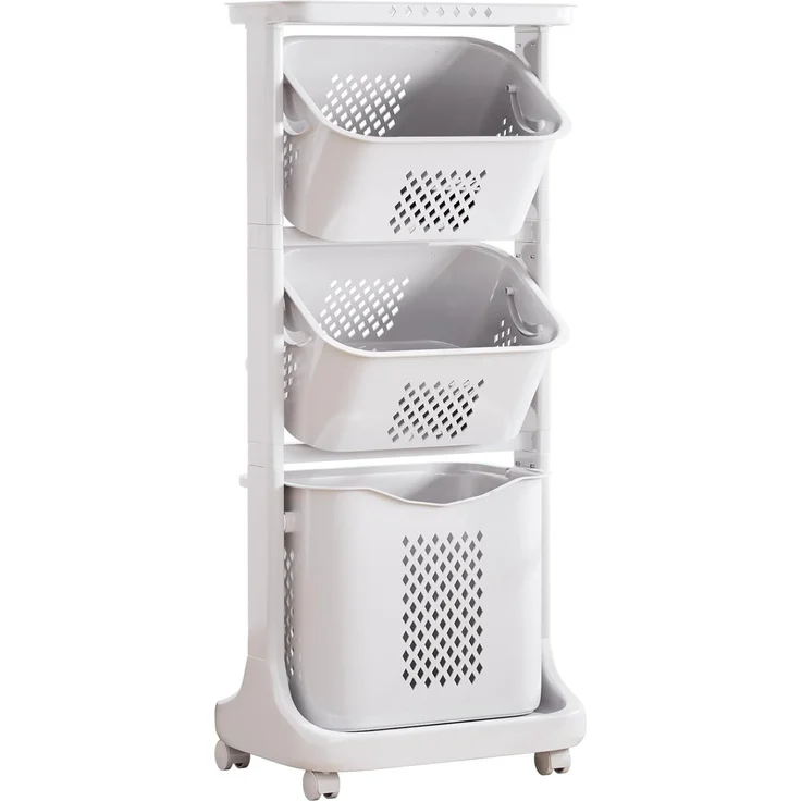 Yorbay Wäschekorb platzsparend Wäschewagen auf Rollen, hoch Wäschesortierer (mit 4 Stockwerke, 3 Aufbewahrungskörbe, 109 x 33 x 44cm), 120L Wäschebehälter für Kleidung, Spielzeug, für Badezimmer – Bild 1