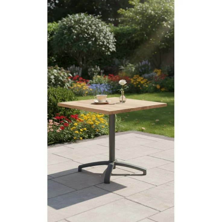 Teakholz Tisch mit Alu Tischgestell, Indoor, klappbar, eckig 70 x 70cm, handgefertigt – Bild 4