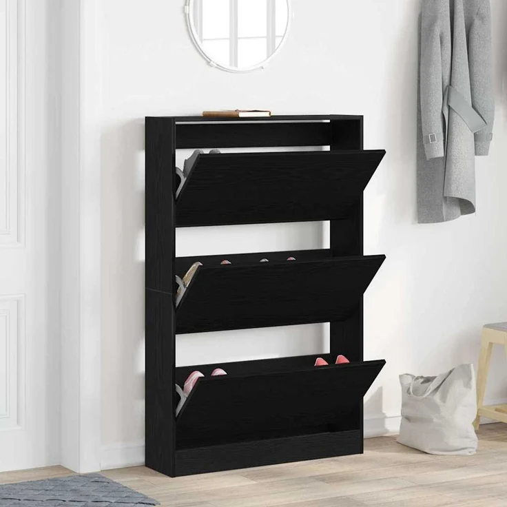 vidaXL Schuhschrank mit Regal Schwarz Eichen-Optik 80 x 21 x 125,5 cm 869104 – Bild 3