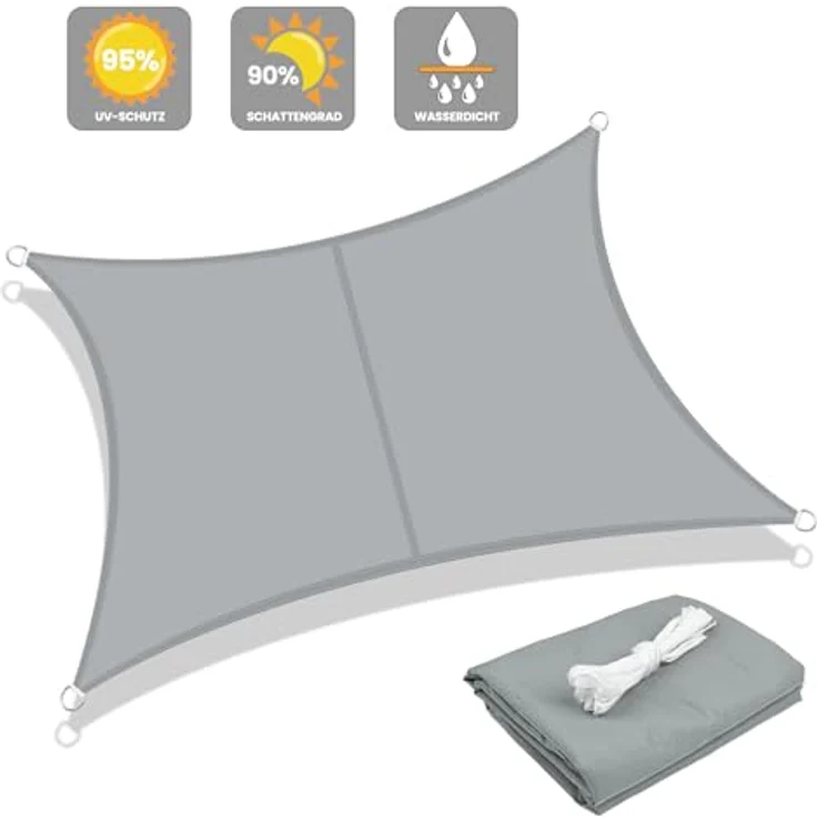 LOVE STORY Sonnensegel Wasserdicht 3x3 m Quadrat PES Polyester Sonnenschutz Windschutz Balkon Terrasse 95% UV-Schut,für Balkon Garten,Hellgrau – Bild 3