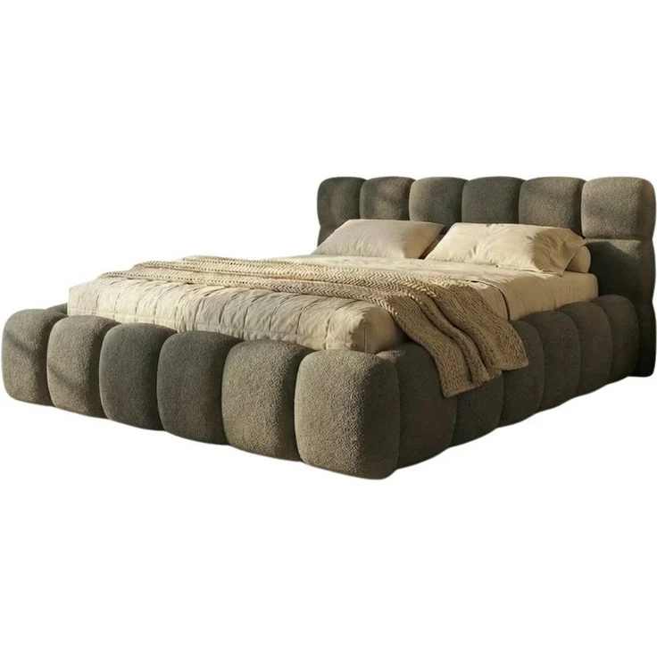 yourhouse24 Polsterbett Boston Slim Bouclé kompaktes Wolkenbett mit Bettkasten, Bubble-Optik & Japandi – Bild 3