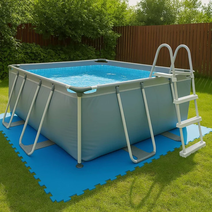 BURI SUMMER Poolmatte 36er Set | 50x50 cm pro Matte | 9,00 m² Gesamtfläche | Blau | Rutschfeste Bodenfliesen für Pool, Whirlpool, Garten & Fitness | 4 mm dick | Erweiterbares Stecksystem – Bild 9