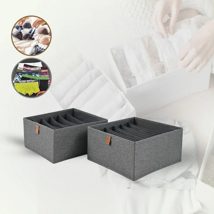 hausleben Organizer Box 2er Set – 6 Fächer je Box, Faltbare Aufbewahrungsbox aus Stoff 30x30x15cm – Bild 1