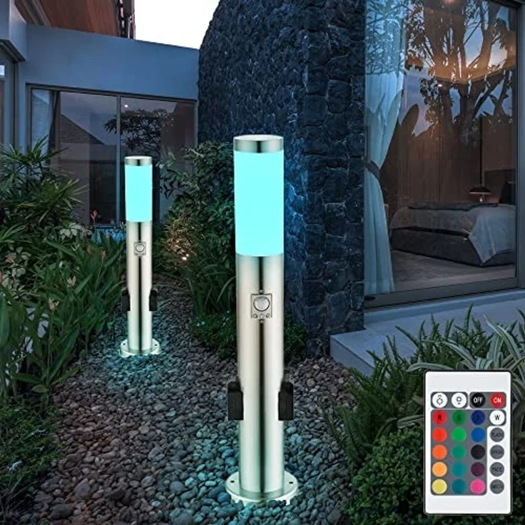 RGB LED Stehleuchte, Bewegungsmelder, 2 Steckdosen, H 60 cm – Bild 7