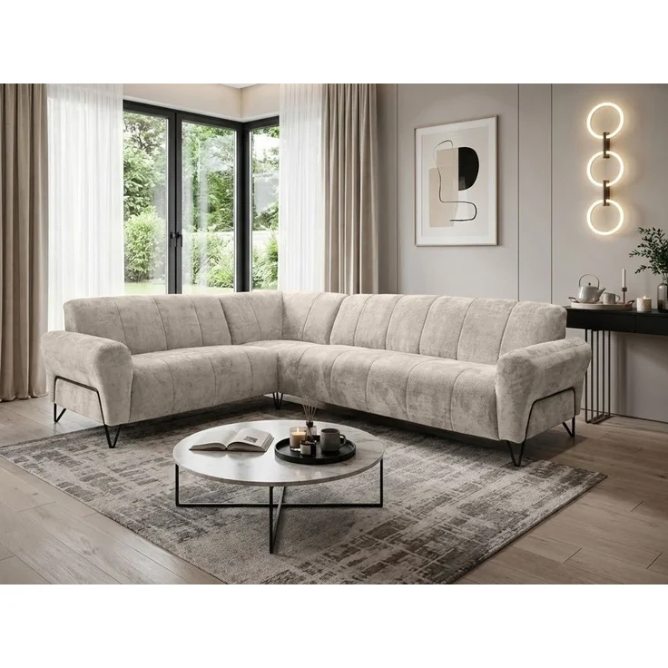 Beautysofa Ecksofa mit Metallbeine in Schwarz VOLARE L, ohne Schlaffunktion, mit höchstem Sitzkomfort – Bild 1
