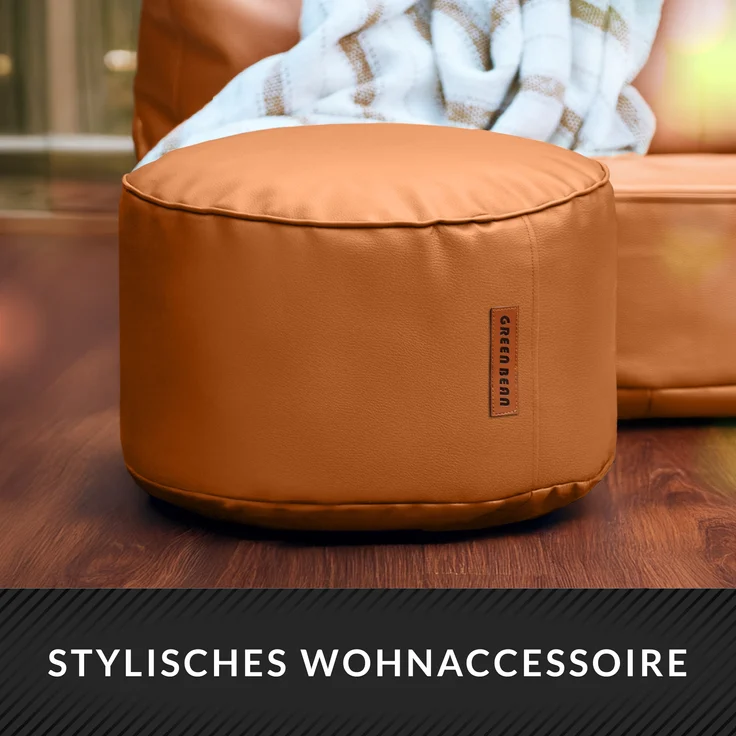 Green Bean® Sitzhocker aus Kunstleder - Pouf mit EPS Perlen Füllung - 43 x 30 cm - perfekte Ergänzung zum Sitzsack - Cognac – Bild 8