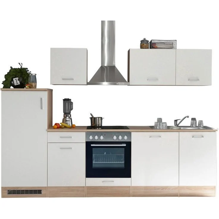 ANDY Moderne Küchenzeile ohne Elektrogeräte in Eiche Sonoma Optik, Weiß matt - Geräumige Einbauküche mit viel Stauraum - 280 x 195 x 60 cm (B/H/T) – Bild 4