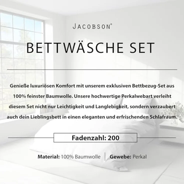Jacobson Bettwäsche Set - 100% Baumwolle, Perkal, 3 teilig, Erhältlich in den Größen 135x200, 155x220, 200x200, 200x220, 240x220 – Bild 6