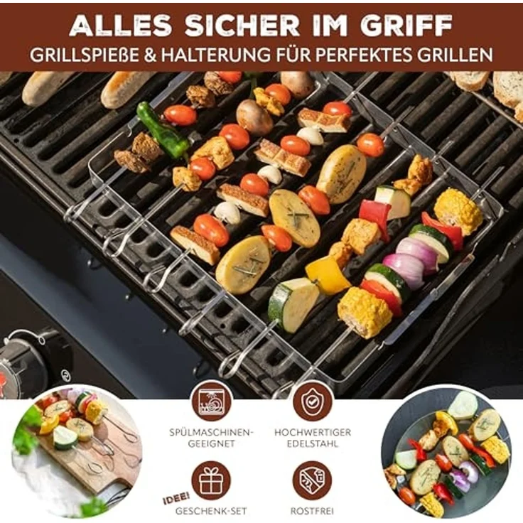 bremermann Grillspieß 6 Grillspieße mit Halterung // Edelstahl // BBQ Grillspießhalter-Set (6-St), mit Halterung – Bild 2