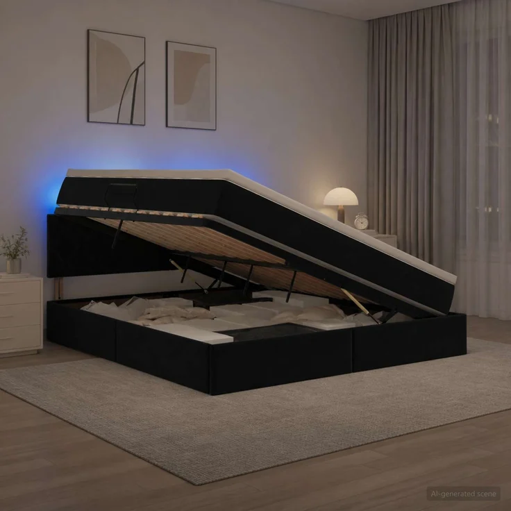 vidaXL LED-Speicherbett mit Matratze Schwarz 160 x 200 cm Samt 3459320 – Bild 4