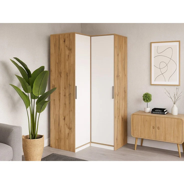 Beautysofa Eckschrank LIVO mit 2 Drehtüren, 2 Kleiderstangen und Regale, (Zur Auswahl in zwei modernen Farbkombinationen) Breite: 108 cm – Bild 5