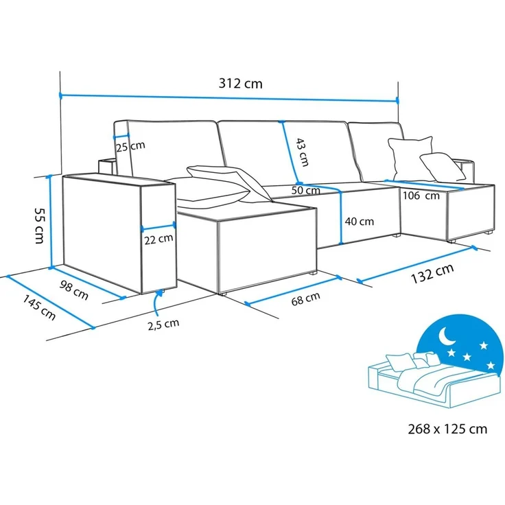 Wohnlandschaft Sofa mit Schlaffunktion ADARA in Stoff Poso Rostbraun – Bild 5