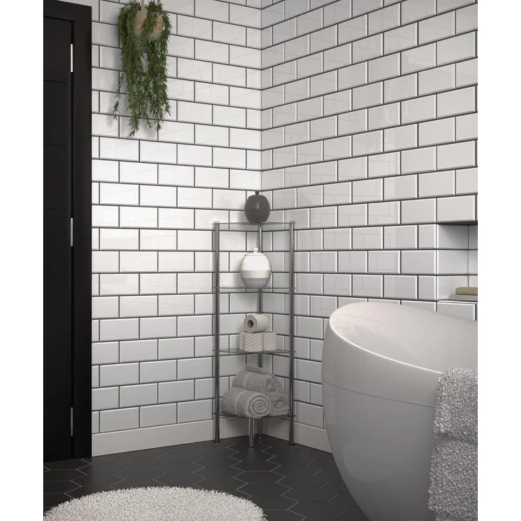 axentia Eckregal Solanio mit vier Böden, Glasregal für Badaccessoires, Badmöbel für die Ecke, Standregal mit Wandbefestigung, ca. 30 x 108 x 30 cm – Bild 2