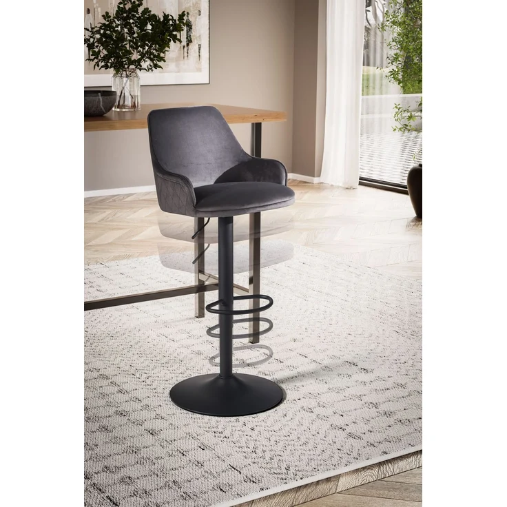 FineBuy Barhocker Samt Hocker mit Lehne 86 - 106 cm, Küchenhocker Höhenverstellbar Modern 100 kg, Barstuhl Tresenhocker mit Metall-Trompetenfuß, Bistrohocker Gepolstert mit Armlehne – Bild 4