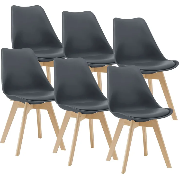 Esszimmerstuhl Fläten 6er Set Kunstleder Grau [en. casa]