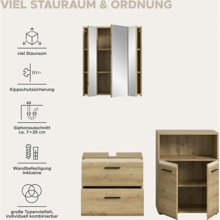 Badkombination (B/H/T: 135x185x30 cm) in Artisan Oak Nachbildung und Artisan Oak Nachbildung – Bild 9