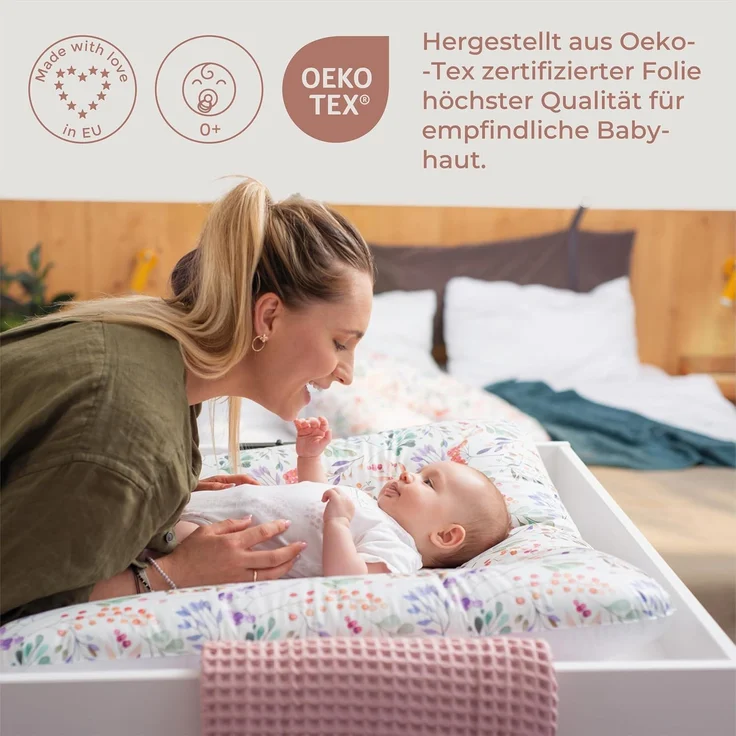 Ceba Baby® weiche Wickelauflage 50x70 cm - Baby Wickelunterlage - Wickeltischauflage für Junge und Mädchen - Wasserdicht, abwaschbar - OEKO-TEX® Standard 100 - Made in EU - Elefant im Ballon – Bild 3
