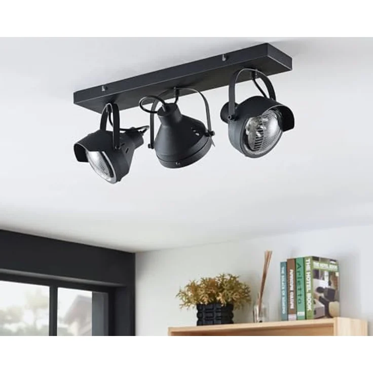 Lindby Strahler Henega, 3-flammige Deckenlampe im Vintage-Industriestil, schwarz, GU10, geeignet für Wohnzimmer, Esszimmer und Flur – Bild 4