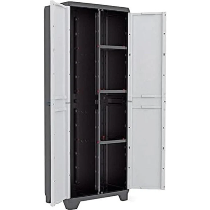 Keter Linear Utility Gartenschrank aus Kunststoff, Besenschrank, Kunststoffschrank, hellgrau, 68 x 39 x 173 cm – Bild 5