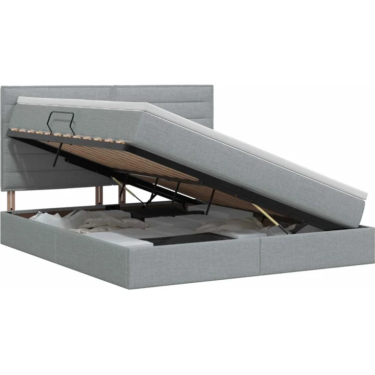 vidaXL Aufbewahrungsbett mit Matratze Hellgrau 140 x 200 cm Stoff 3459444 – Bild 2