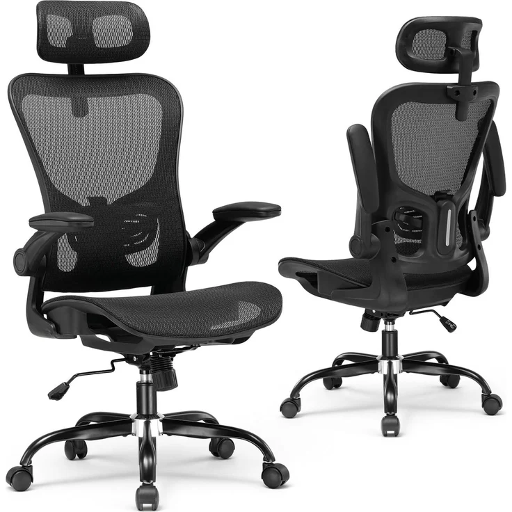 GTPLAYER Bürostuhl Ergonomisch, Schreibtischstuhl mit Verstellbarer Kopfstütze, Armlehnen, Lendenwirbelstütze, Büro Stuhl & Gaming Stuhl Wippfunktion, Chefsessel aus Mesh, 150kg(Schwarz) – Bild 1