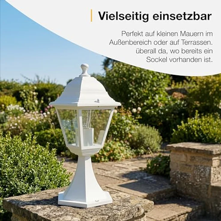 Brilliant spritzwassergeschützte Pollerleuchte - Sockelleuchten für Außen - 1x E27 max. 40W - für den Garten aus Metall/Glas, in weiß - 37 Höhe – Bild 8