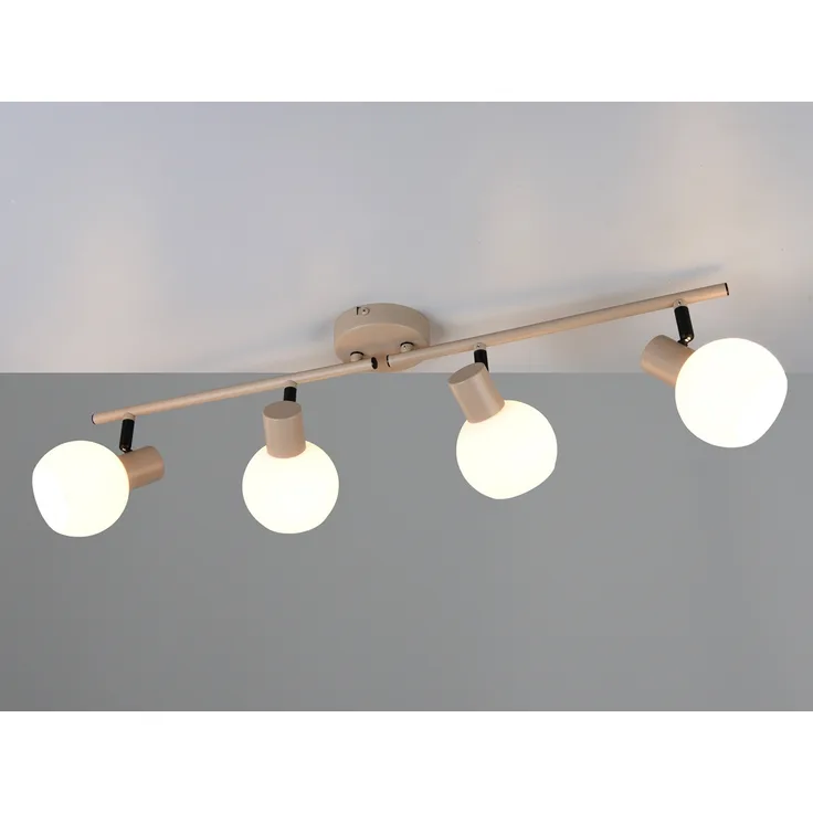 LED Deckenstrahler 4-flammig aus Metall in Beige mit Glasschirmen, Breite 70cm