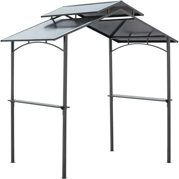 Outsunny Grillpavillon, BBQ-Pavillon mit Flammschutzdach, 2 Ablagen, 2,5 x 1,5m, Stahl, PC, Schwarz+Braun