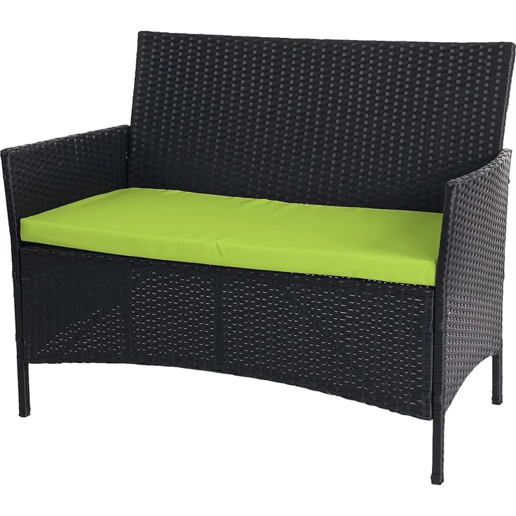 Mendler Halden'Halden' Gartenbank mit Kissen grün, Polyrattan anthrazit, 83 x 106 x 60 cm