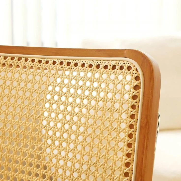 LVHOM 2er Set Freischwinger, Esszimmerstuhl mit Wiener Geflecht, Bauhaus Küchenstuhl aus Natur-Rattan, 25mm Chromgestell, stapelbarer Wohnzimmerstuhl, Braun – Bild 4