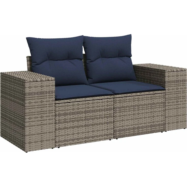 vidaXL Sofa Set 6 stk. Grau und Marineblau Polyrattan und Stahl 3447573 – Bild 3