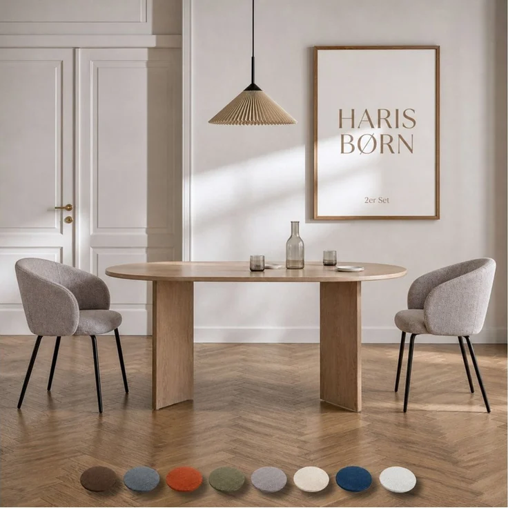 Haris Børn Esszimmerstuhl mit Armlehnen NØR - Hochwertige Polsterstühle für Esszimmer (Set, 2 St), Grau-braun - Premium Esszimmer Stühle & Wohnzimmer Stühle – Bild 1