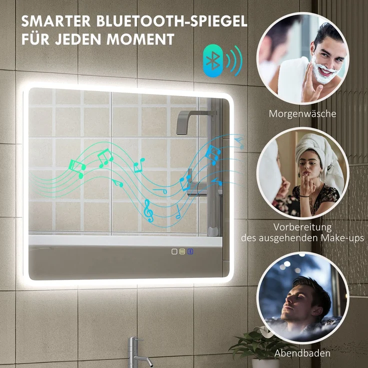 LED-Badezimmerspiegel, Bluetooth-Funktion, anpassbares Licht, Antibeschlag-Funktion--Silber--70x3.5x90cm--YOUDENOVA – Bild 7