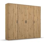 Rauch Möbel Voyager Schrank Kleiderschrank Drehtürenschrank, Eiche Artisan, 4-türig, inkl. 1 Kleiderstange, 7 Einlegeböden BxHxT 187x194x53 cm