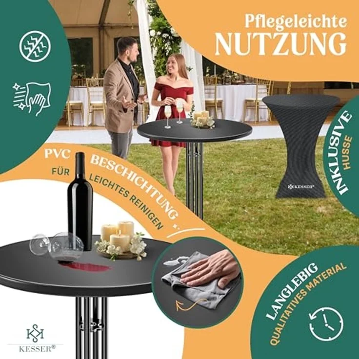 KESSER® Gastro Stehtisch klappbar Bistrotisch 2er Set | Pulverbeschichtete Edelstahlplatte | höhenverstellbare Füße | Party-Tisch Ø 70cm | In- & Outdoor | Empfangstisch mit Husse | Klapptisch Schwarz – Bild 4