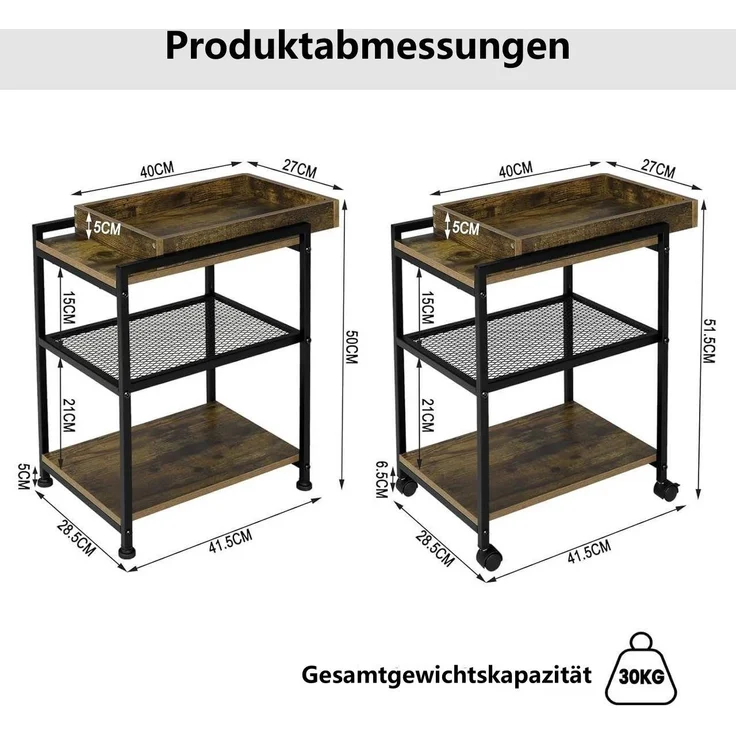 Woltu Couchtisch (1-St), mit Rollen, 3 Ablagen 1 abnehmbares Tablett – Bild 2
