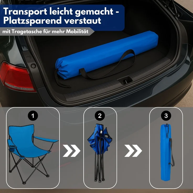 Coemo 4er Set faltbarer Campingstuhl Faltstuhl mit Tragetasche in Blau – Bild 3