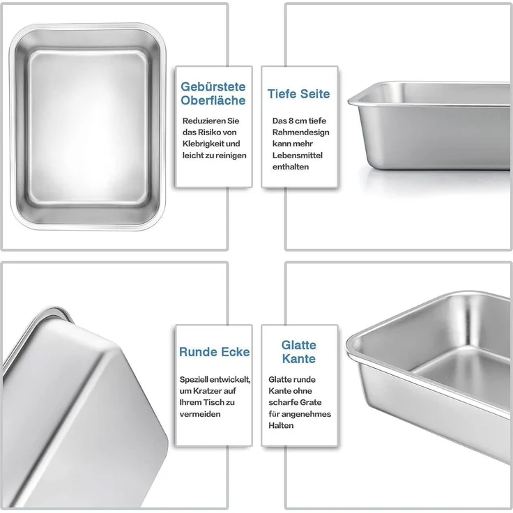 Homikit Auflaufform Set Edelstahl Rechteckig Kuchenform Backform Tiramisu – Bild 2