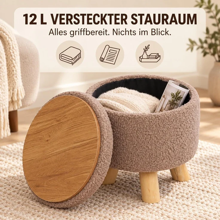 Relaxdays Hocker mit Stauraum Teddystoff – Bild 7