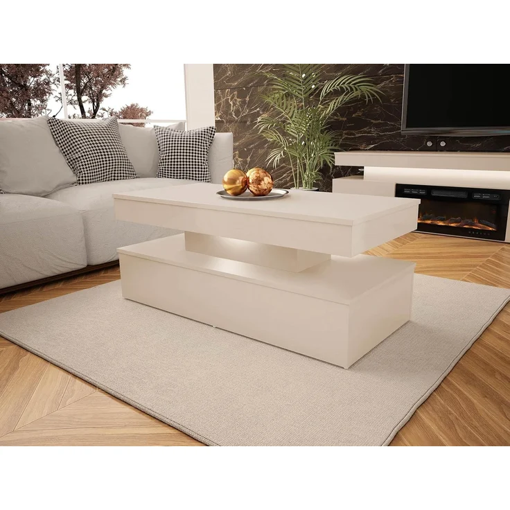 Mirjan24 Couchtisch Glossa Bis mit LED_Beleuchtung, Laminatplatte Wüstensand, 120 x 50 x 55 cm – Bild 2