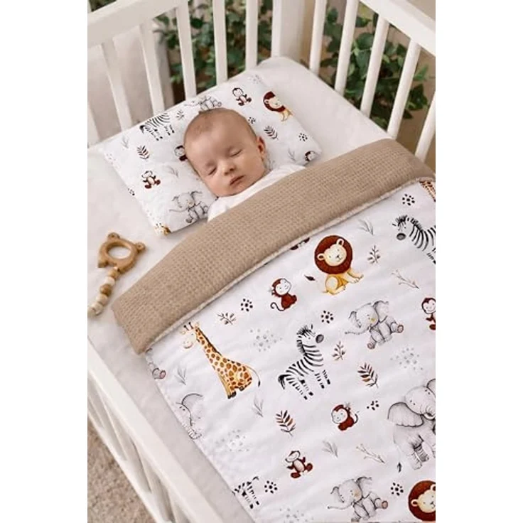 Babynest Nestchen Baby Set für Neugeborene – 5-teilig – Kuschelnest aus 100% Baumwolle & Waffelpique – Babykokon tragbar – für Babybett, Kinderbett & Kinderwagen – OEKO-TEX - ZOO und Braun – Bild 4