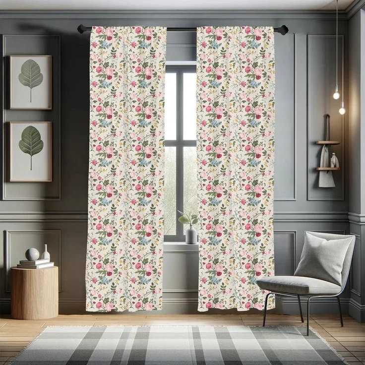 Abakuhaus Gardine Vorhang für Wohnzimmer Schlafzimmer Dekor, Microfaser, Vintage Botanik Victorian Flowers – Bild 3